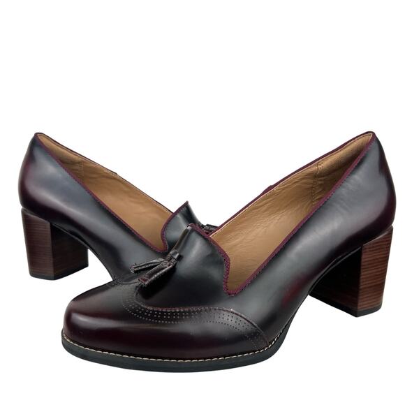 Clarks Artisan Tarah Deep Burgundy Leather Pump Tassel Block Heel Loafer (8.5) - Picture 1 of 12